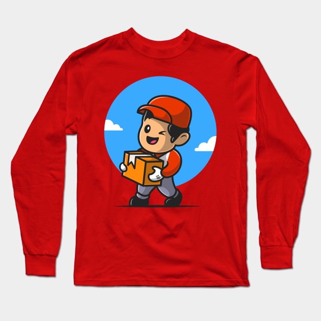 Courier Shipping Package Cartoon Long Sleeve T-Shirt by Catalyst Labs